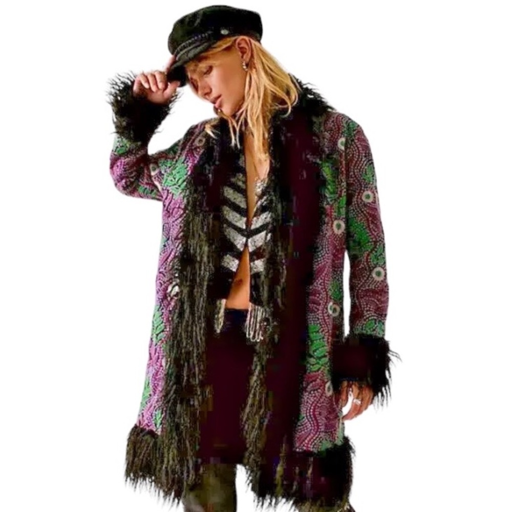 NEW Anna Sui x Free People Jacquard Faux Fur Jacket NWT